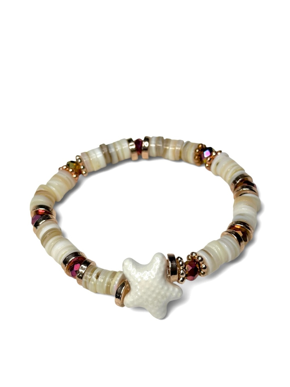 Handcrafted Starfish Coastal Glam Stretch Bracelet – Shell Beads